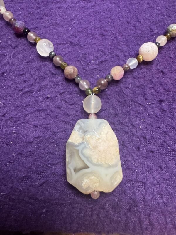 Flower Agate and Lepidolite Necklace | Handmade Healing Crystal Jewelry | Inner Growth & Calm Energy - Image 6