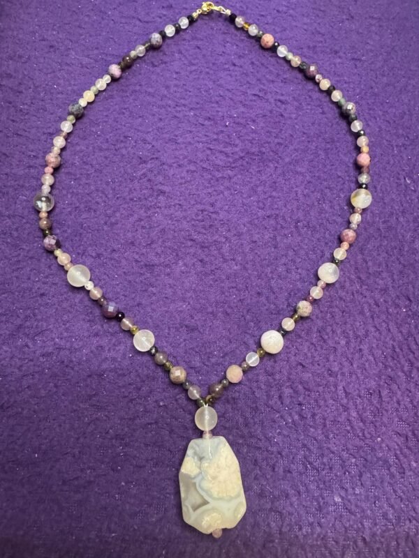 Flower Agate and Lepidolite Necklace | Handmade Healing Crystal Jewelry | Inner Growth & Calm Energy