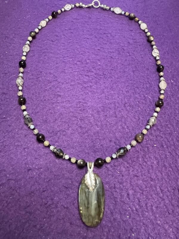 Labradorite and Tourmalinated Quartz Necklace | Onyx Crystal Jewelry | Handmade Protection & Intuition Necklace - Image 3