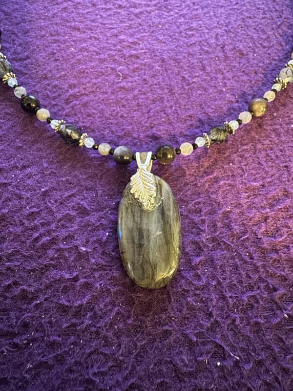 Labradorite and Tourmalinated Quartz Necklace | Onyx Crystal Jewelry | Handmade Protection & Intuition Necklace - Image 5