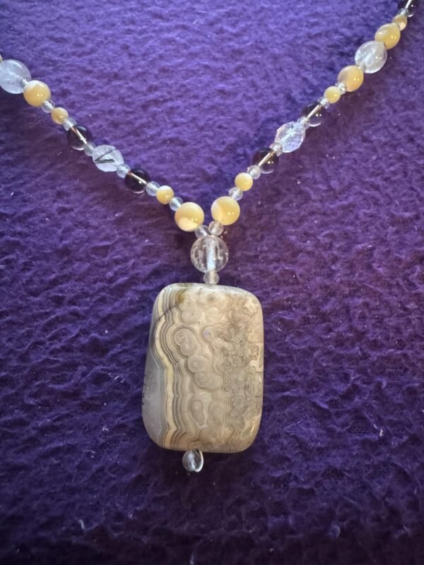 Fossil Agate and Smoky Quartz Necklace | Shell Quartz Jewelry | Handmade Grounding & Clarity Crystal - Image 4