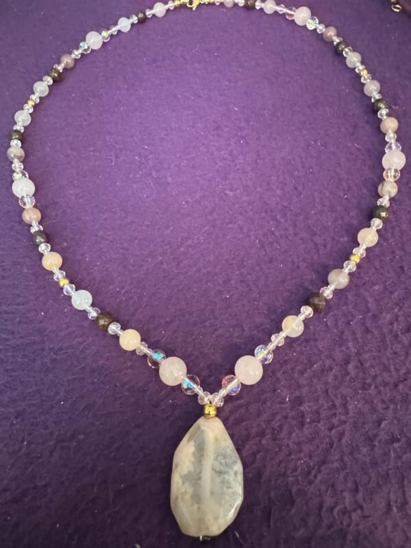 Flower Agate and Rose Quartz Necklace | Handmade Love - Grounding Jewelry |  Heart Chakra Necklace - Image 5