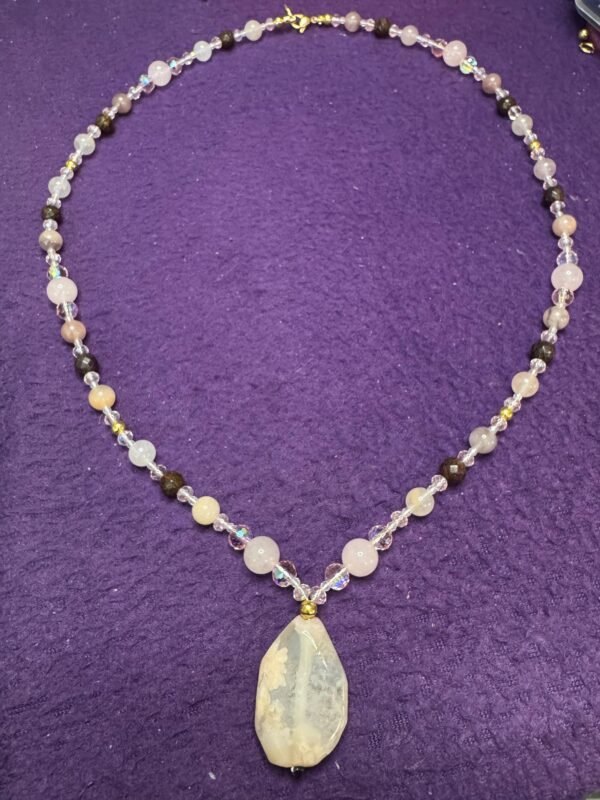 Flower Agate and Rose Quartz Necklace | Handmade Love - Grounding Jewelry |  Heart Chakra Necklace - Image 3