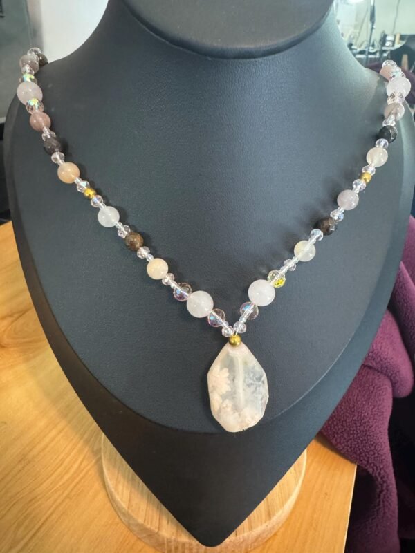 Flower Agate and Rose Quartz Necklace | Handmade Love - Grounding Jewelry |  Heart Chakra Necklace - Image 8
