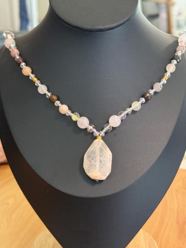 Flower Agate and Rose Quartz Necklace | Handmade Love - Grounding Jewelry |  Heart Chakra Necklace - Image 7