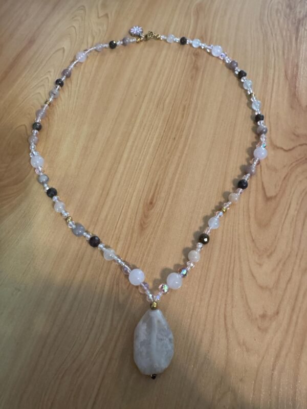 Flower Agate and Rose Quartz Necklace | Handmade Love - Grounding Jewelry |  Heart Chakra Necklace - Image 11