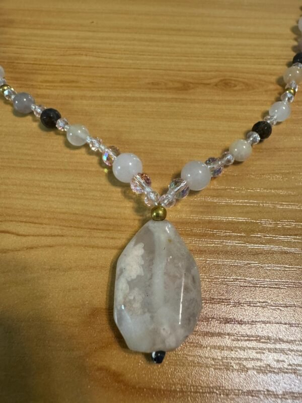 Flower Agate and Rose Quartz Necklace | Handmade Love - Grounding Jewelry |  Heart Chakra Necklace - Image 14