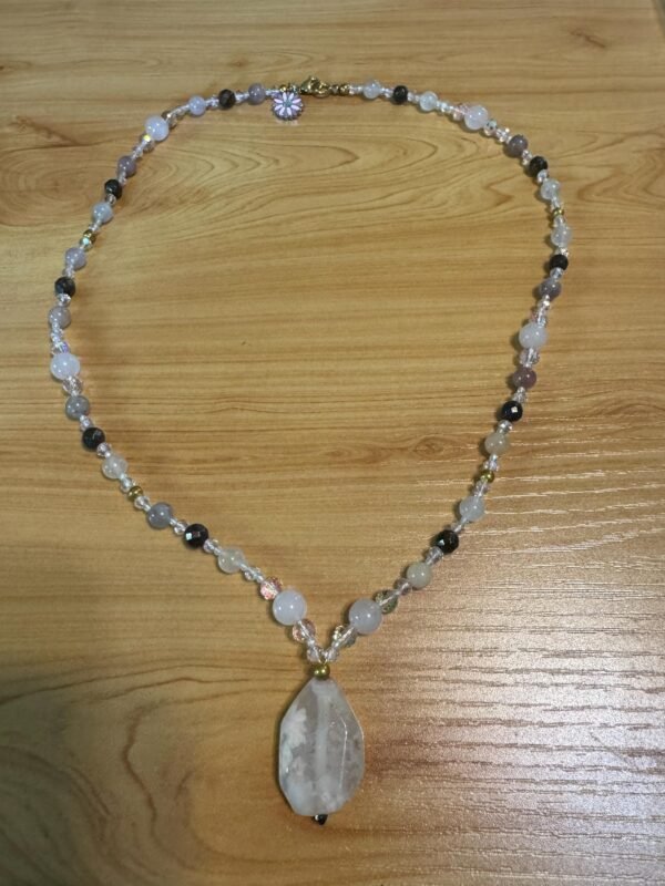 Flower Agate and Rose Quartz Necklace | Handmade Love - Grounding Jewelry |  Heart Chakra Necklace - Image 15