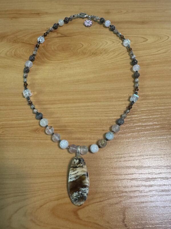 Petrified Wood Necklace | Agate & Smoky Quartz Gemstone Jewelry | Grounding Handmade Necklace for Stability - Wisdom - Image 2
