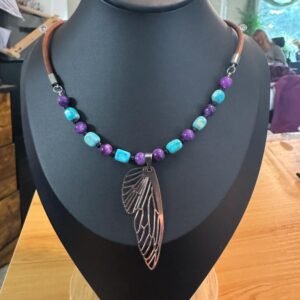 Butterfly Wing Necklace | Turquoise Howlite, Charoite - Blue Goldstone Jewelry | Transformation & Intuition Boho Necklace