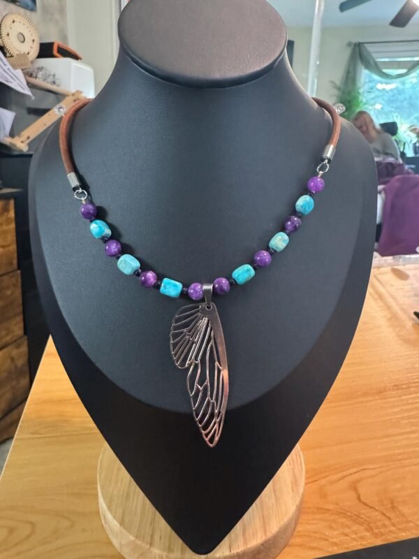 Butterfly Wing Necklace | Turquoise Howlite, Charoite - Blue Goldstone Jewelry | Transformation & Intuition Boho Necklace