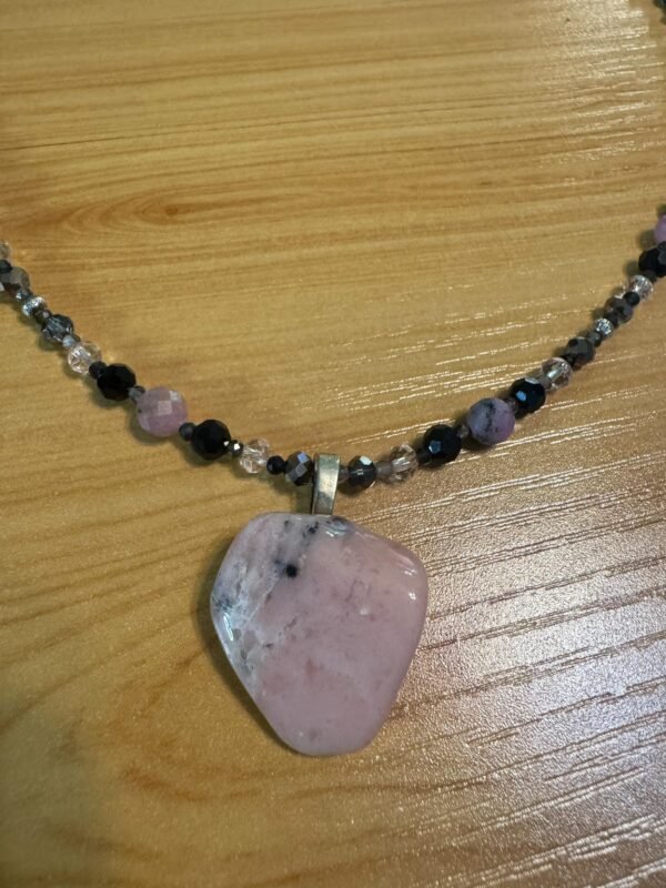 Rhodonite, Rutilated Quartz and Glass Necklace – Emotional Healing & Strength - Image 7