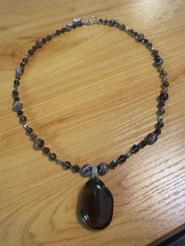 Smoky Quartz, Banded Agate and Natural Citrine Necklace – Grounding, Balance & Positivity