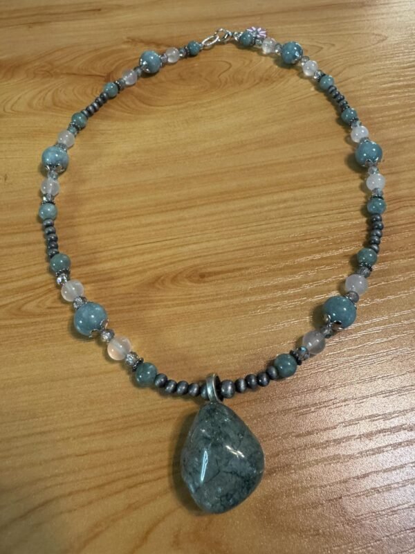 Moss Aquamarine Necklace | Aquamarine, Quartz & Brushed Metal Jewelry | Tranquil, Handcrafted Gemstone Necklace - Image 5