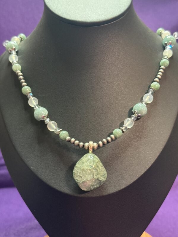 Moss Aquamarine Necklace | Aquamarine, Quartz & Brushed Metal Jewelry | Tranquil, Handcrafted Gemstone Necklace - Image 8