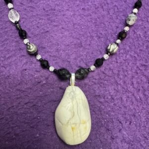 Howlite and Zebra Jasper Necklace | Calming Crystal Jewelry | Onyx & Tourmalinated Quartz | Handmade Gemstone Necklace