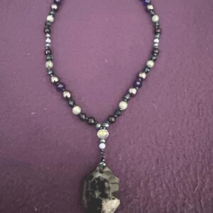 Tourmalinated Quartz Necklace | Hematite and Onyx Crystals | Protection & Grounding Gemstone Necklace | Handmade Montana Jewelry