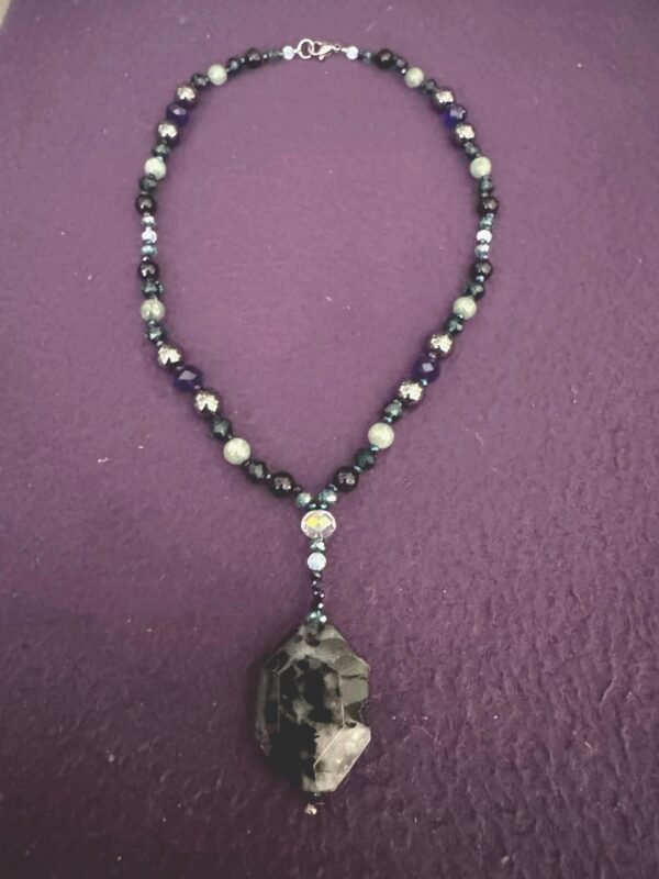 Tourmalinated Quartz Necklace | Hematite and Onyx Crystals | Protection & Grounding Gemstone Necklace | Handmade Montana Jewelry